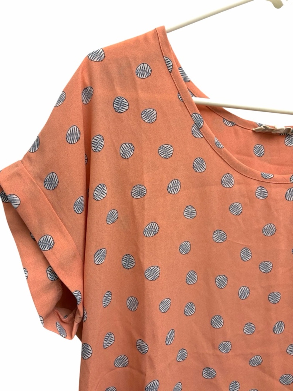 Pleione Coral Polka Dot Blouse Short Sleeve Lightweight Top